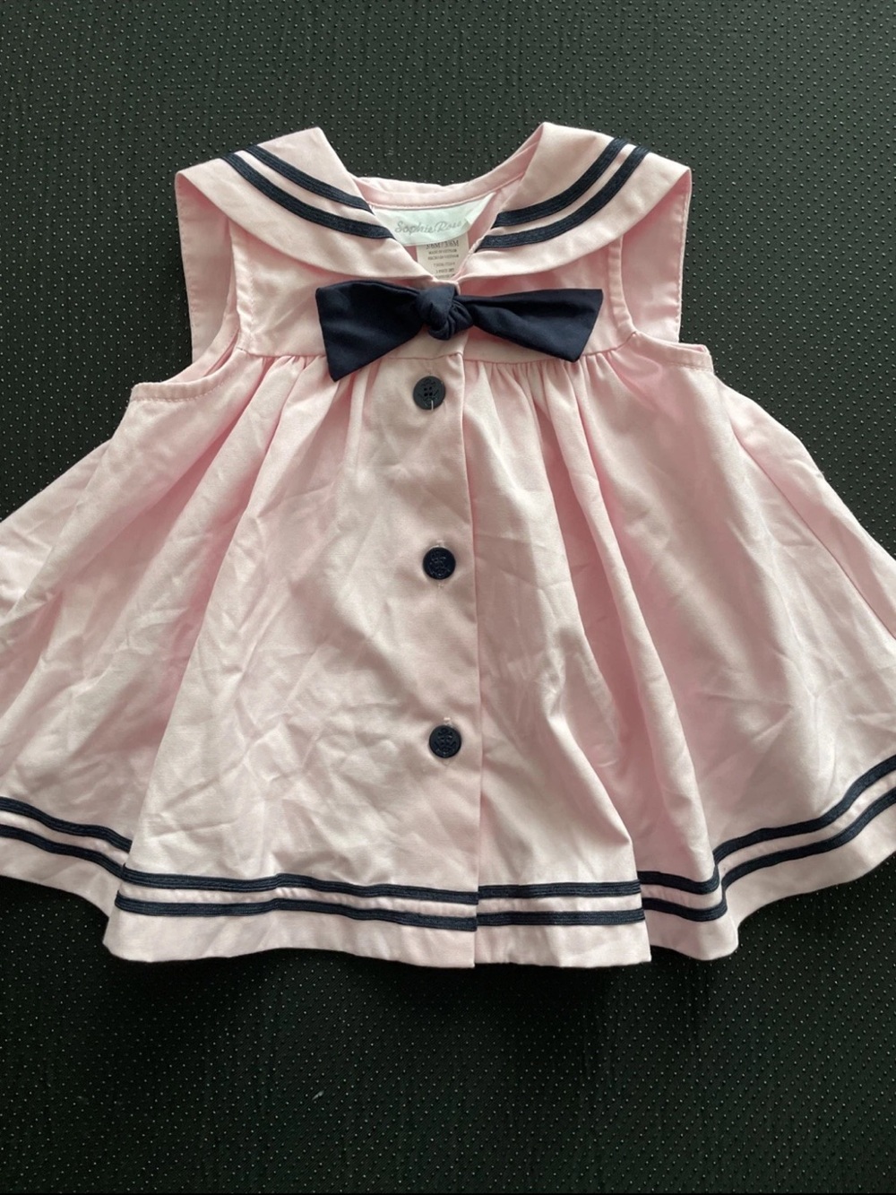 Pink Sailor-Style Sleeveless Dress with Navy Trim